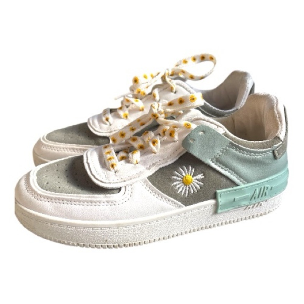 Nike Air Force One Teal Gray Daisy Print Sneakers Kid Size 2